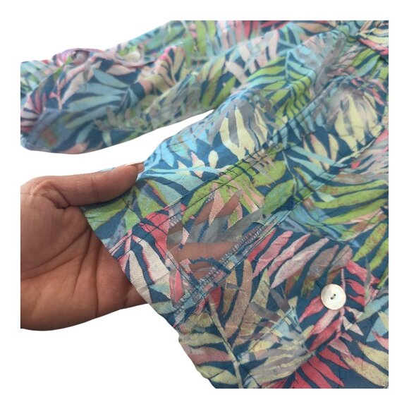 Ruby Rd. Petite 10P Tropical Leaf Print Button-Up Sheer Lightweight Jacket - Picture 8 of 12